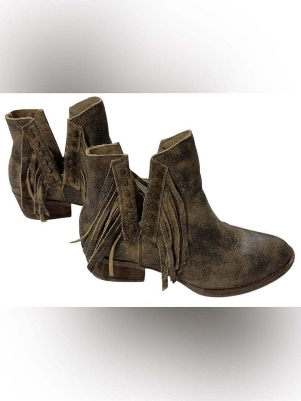 Circle G Studded Western Leather Ankle Boots Fringe Cowgirl Rodeo Sz 7.5